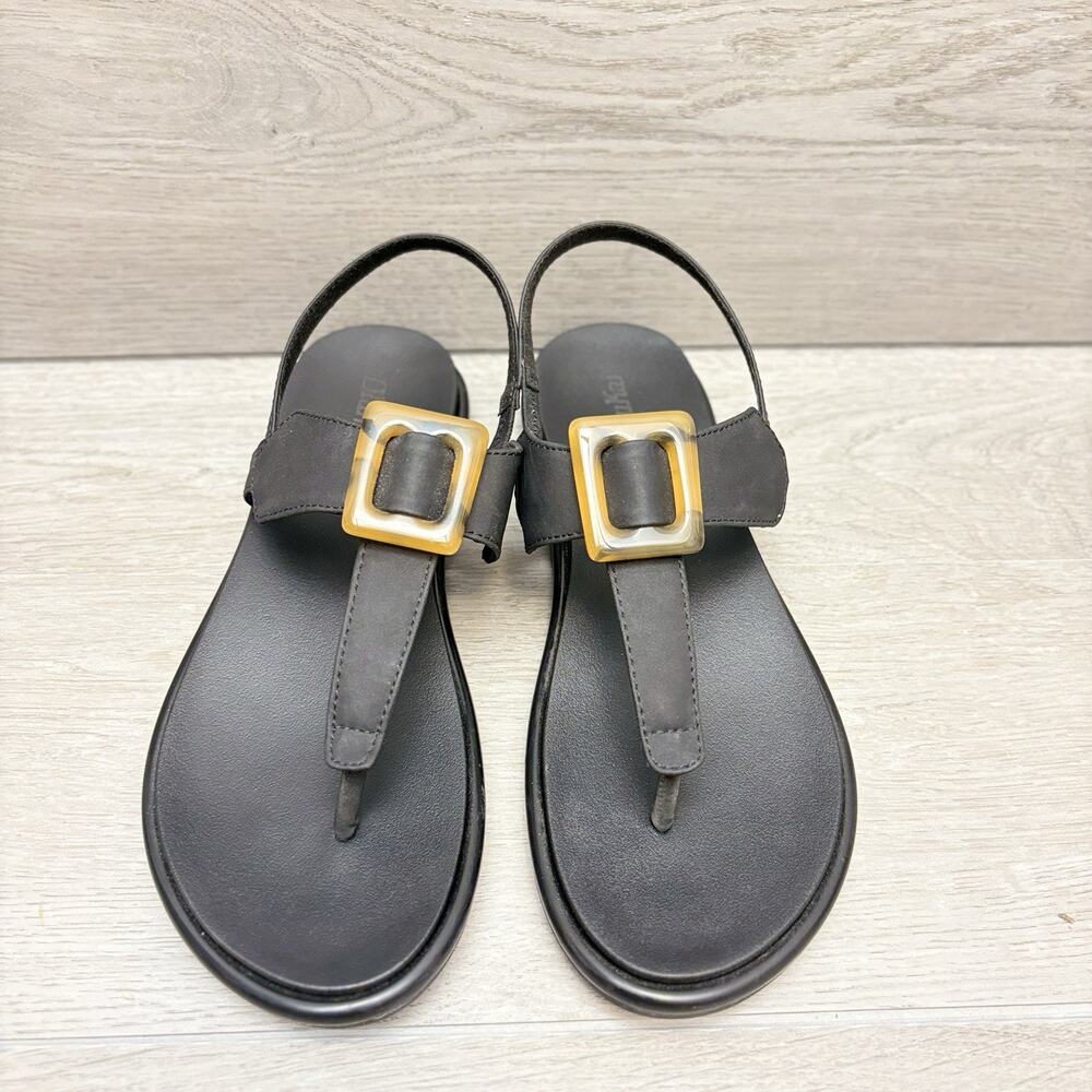 OluKai La'i T-Bar Sandals Black Slingback Tortoiseshell Buckle Sandal Size 8 - Picture 6 of 11